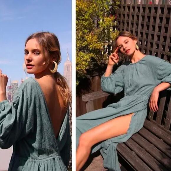 Free People Beach M Seasons In The Sea Midi Dress Turquoise - Picture 1 of 11